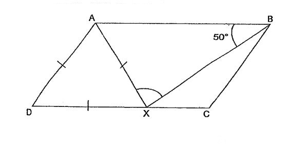 Question Image of ABCD is a parallelogram and ADX is an equilateral triangle. $\angle$ABX  =50$^\circ$. Find $\angle$ AXB.   .