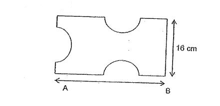 Question Image of A piece of a jigsaw puzzle has 3 identical semicircles cut out form a rectangular piece of cardboard as shown figure below. The perimeter of this piece of jigsaw is 84 cm and the diameter of each semicircle is 7cm. Find the length of AB. .
