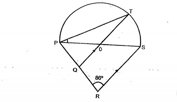 Question Image of In the figure below, not drawn to scale, O is the center of the semi-c ircle. PR = RS, QT //RS and $\angle$PRS = 86$^\circ$. Find $\angle$OPT.   .