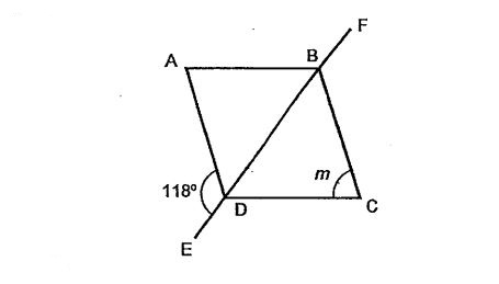 Question Image of In the figure below, ABCD is a rhombus and EF is a straight line. Find $\angle$m.  .