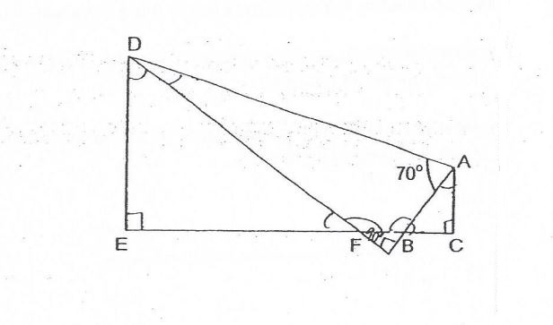 Question Image of In the figure below, a rectangular piece is folded along AD as shown. Given that EFBC is a straight line , Find <br>(a) $\angle$EDF <br>(b) $\angle$DFC.