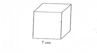 Question Image of The cube below, not drawn to scale has a length of 7cm. what is its volume? .