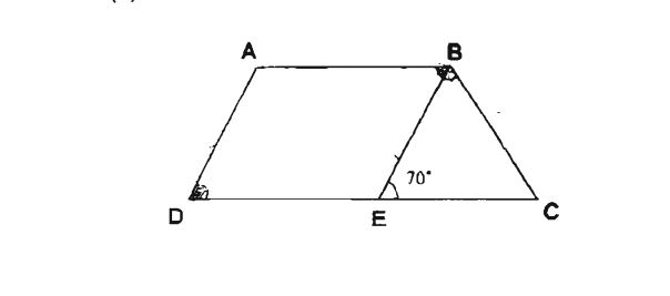 Question Image of The figure below shows a trapezium ABCD. AD is parallel to BE and BE = BC. $\angle$BEC = 70$^\circ$ <br>(a) Find $\angle$ADC <br>(b) Find $\angle$ABC. .